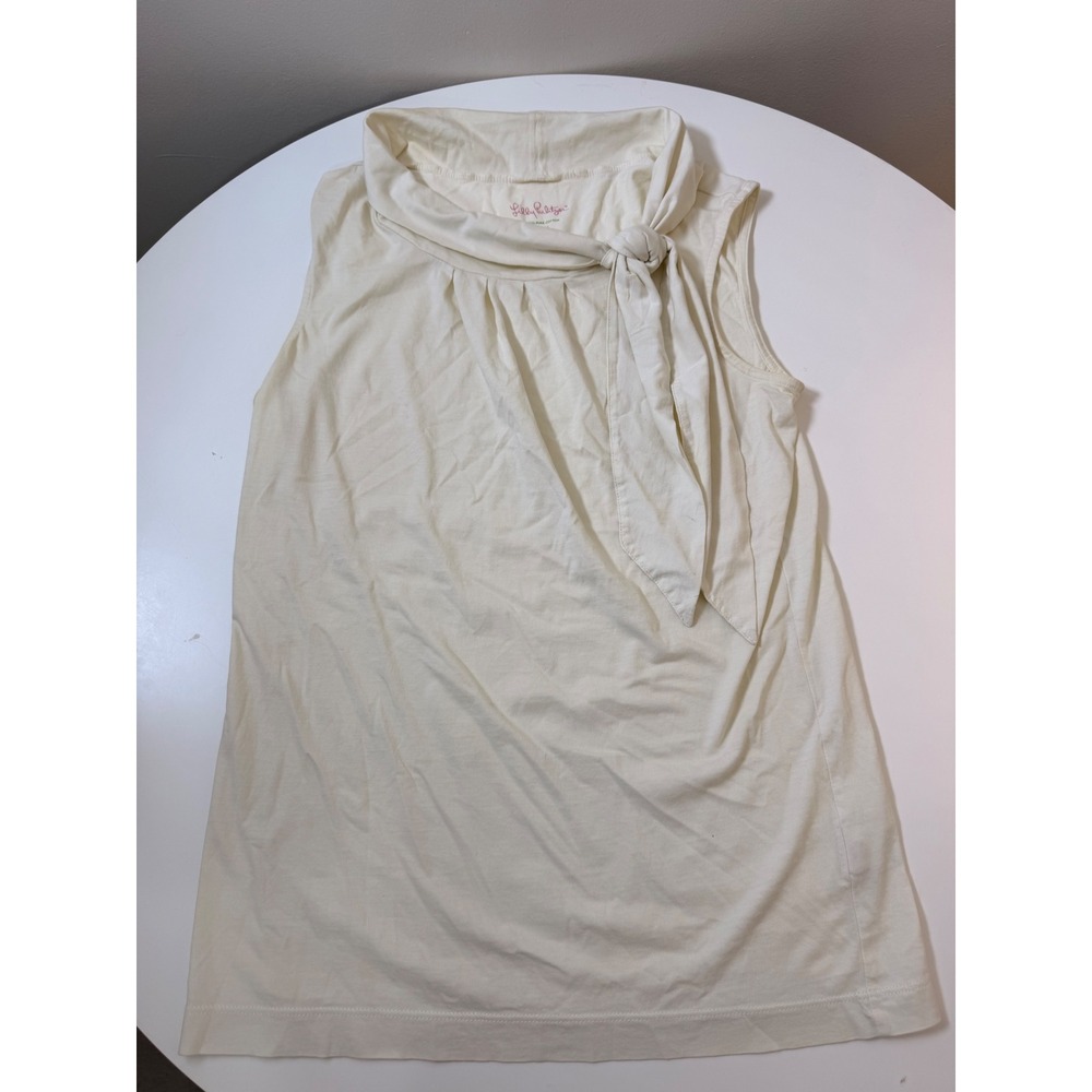 Lilly Pulitzer Sleeveless Top Women Small Cream Excellent Pima Cotton Tie Neck